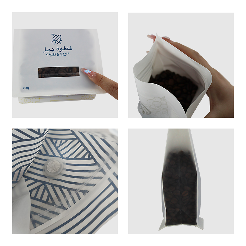 1recyclebare ruw mat afgewerkte koffiezakjes met ventiel en rits voor koffiethee (3)