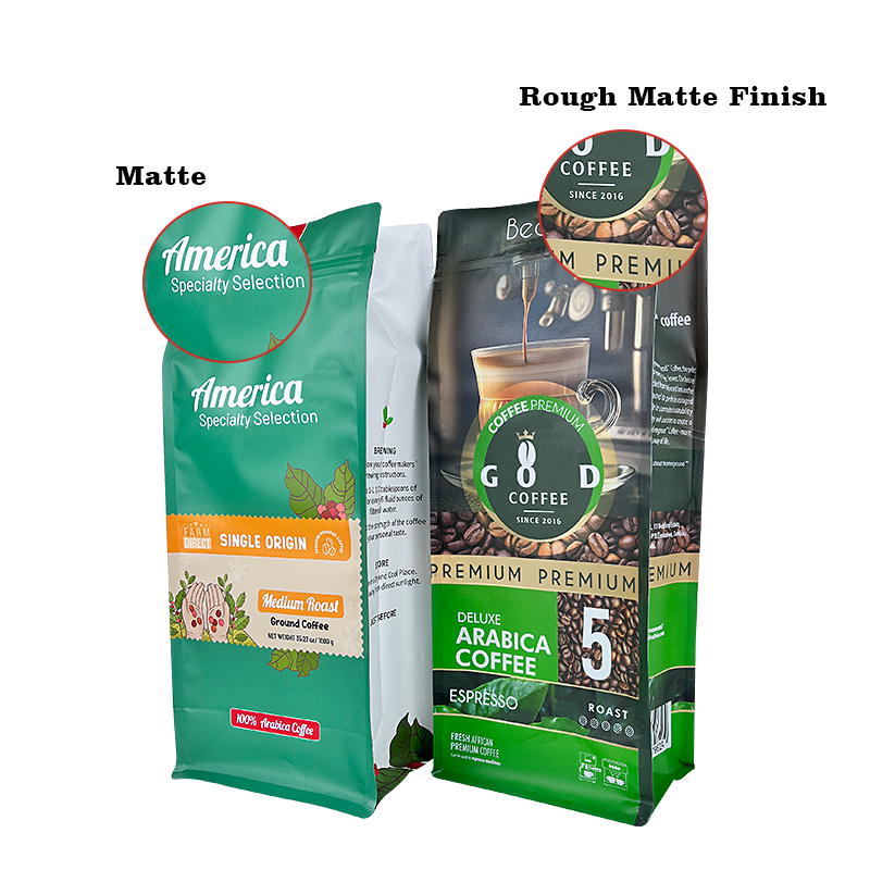 1Eco-Friendly Rough Matte Finished kraft compostable flat bottom coffee bags with valve and zipper (3)