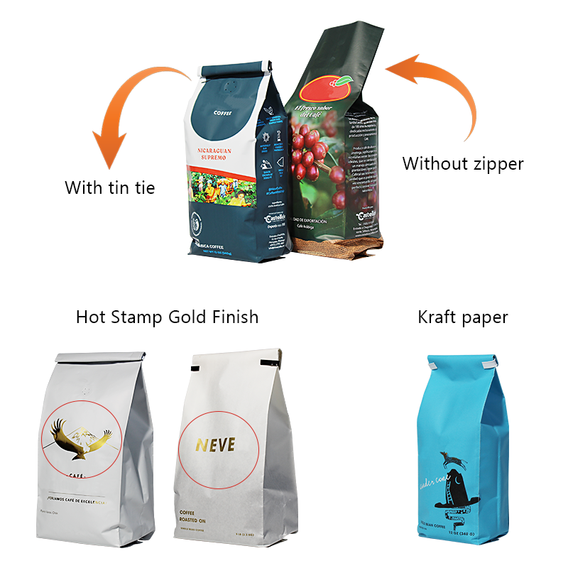 1 Mylar kraftpapir sidekil kaffeposer med ventil og blikbinder til kaffebønne (2)