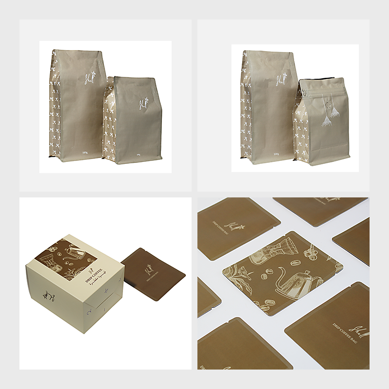 Set de bolsas de café de papel kraft de Mylar mate compostable embalaxe con cremalleira (3)1